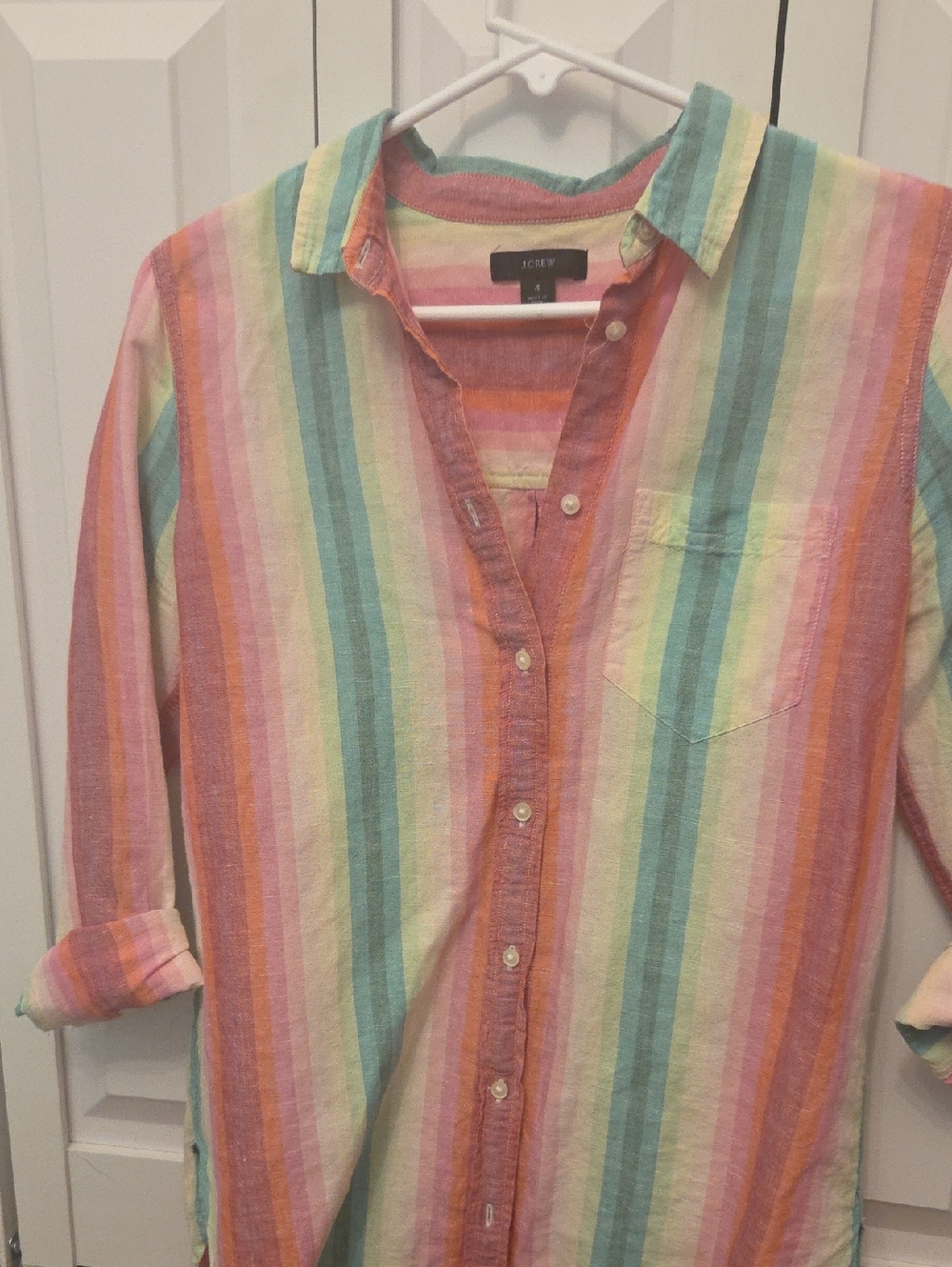 J. Crew Pastel Rainbow-Stripes Button Down Shirt - Picture 1 of 3